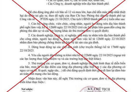 Không có chủ trương cho nghỉ làm việc, dừng hoạt động chợ từ chiều 22/10 do cơn bão số 12